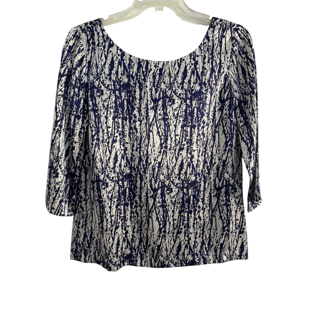 Joie‎ Silk Abstract Print 3/4 Sleeve Bow Back Top XS
